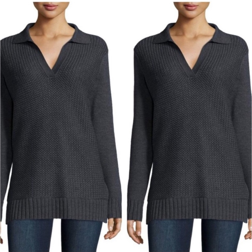 Tory Burch Melange Henley Wool Sweater